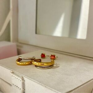 Kendra Scott Gold and Silver Hoop Earrings with Kendra Scott Coral Studs